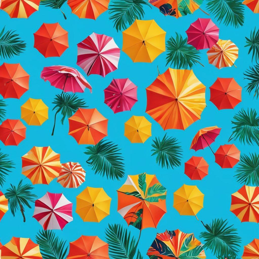 A vibrant beach scene featuring a diverse group of people wearing bold and colorful swimwear, showcasing an array of styles and patterns. The sun shines brightly in a clear blue sky, with tropical palm trees swaying gently in the background. Add elements of joy, such as people laughing, splashing in the waves, and beach umbrellas in vivid colors. Emphasize a sense of freedom and summer fun. super-realistic. vibrant colors. high contrast.
